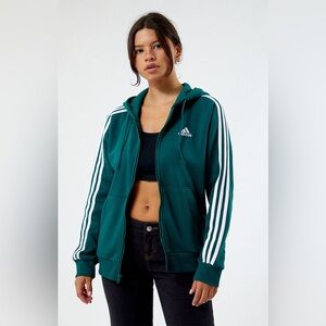 Adidas Green 3-Stripes Oversized Full Zip-Up Hoodie